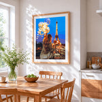 Eiffel tower night and woman cross stitch artwork displayed on wall as home decor