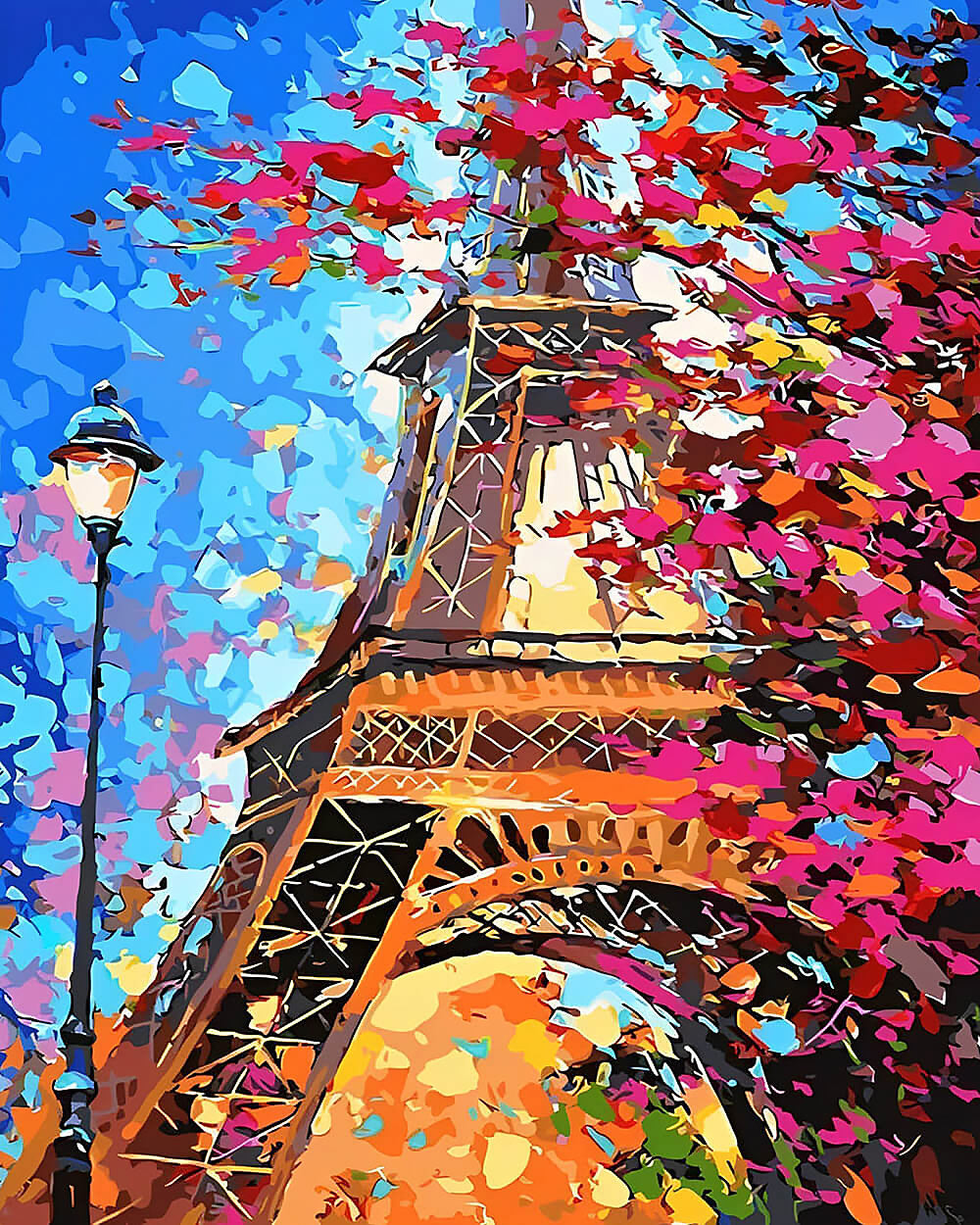 Eiffel tower through colourful leaves paint by numbers kit for beginners