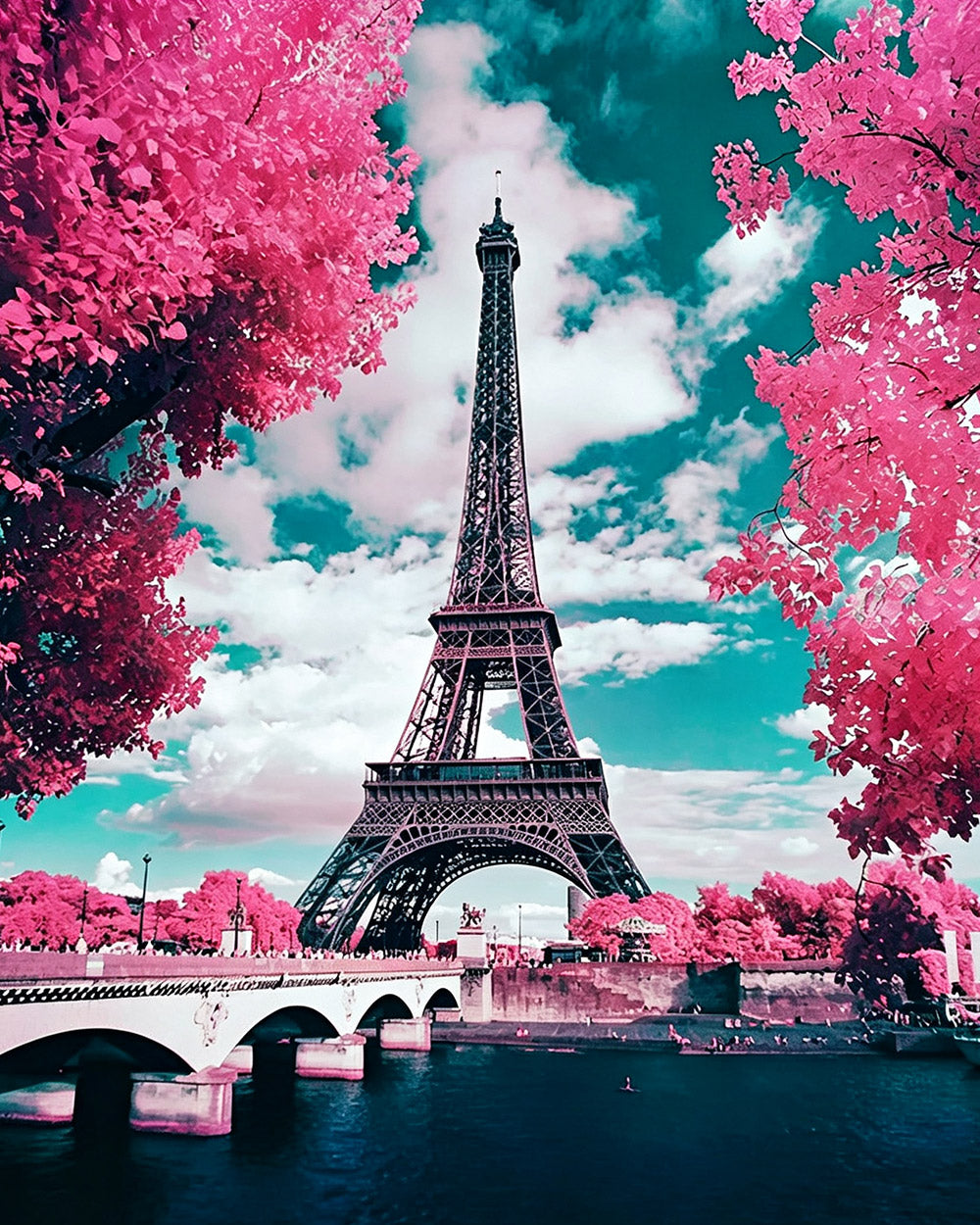 Eiffel tower with pink blossoms cross stitch kit for beginners