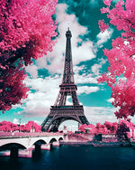 Eiffel tower with pink blossoms paint by numbers kit for beginners