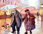 Elderly couple walking in the rain paint by numbers kit for beginners