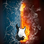 Electric guitar in fire and water cross stitch kit for beginners