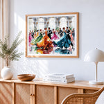 Elegant ballroom dancers cross stitch artwork displayed on wall as home decor