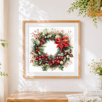 Finished elegant berries wreath cross stitch artwork displayed