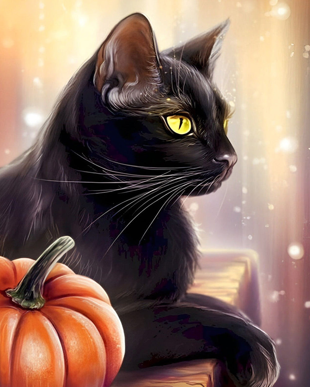 Elegant black cat with pumpkin cross stitch kit for beginners