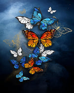 Elegant blue and orange butterflies cross stitch kit for beginners