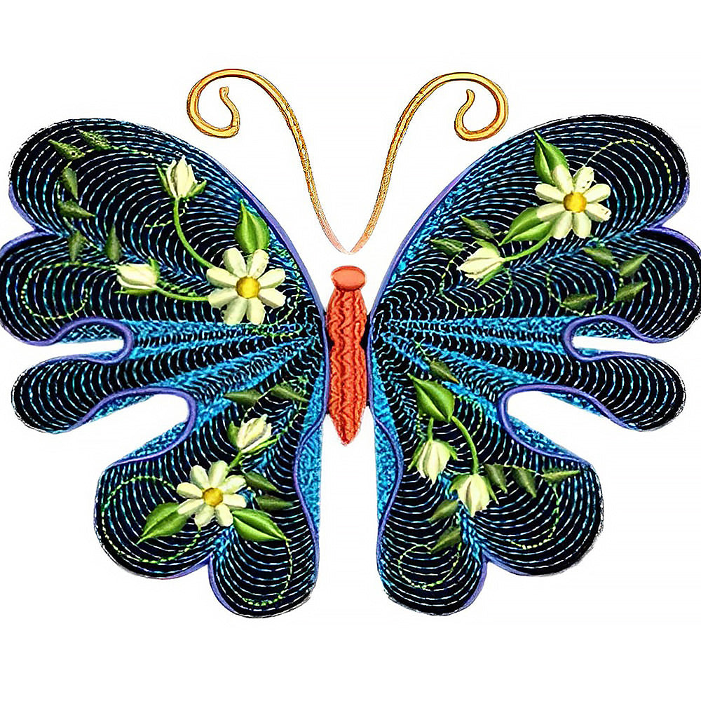 Elegant butterfly with daisies cross stitch kit for beginners