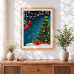Finished elegant christmas bauble and tree cross stitch artwork displayed