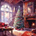 Elegant christmas living room cross stitch kit for beginners