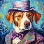 Elegant dog with top hat and bow tie cross stitch kit for beginners