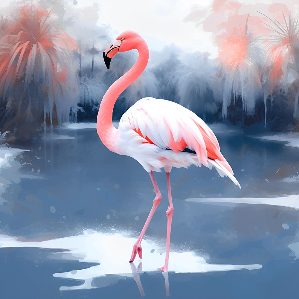 Elegant flamingo in winter cross stitch kit for beginners