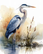 Elegant grey heron in watercolour cross stitch kit for beginners