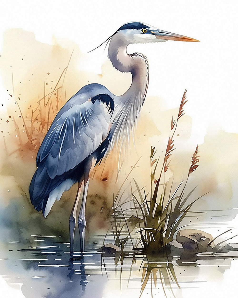 Elegant grey heron in watercolour cross stitch kit for beginners