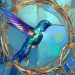 Elegant hummingbird in a gold frame cross stitch kit for beginners