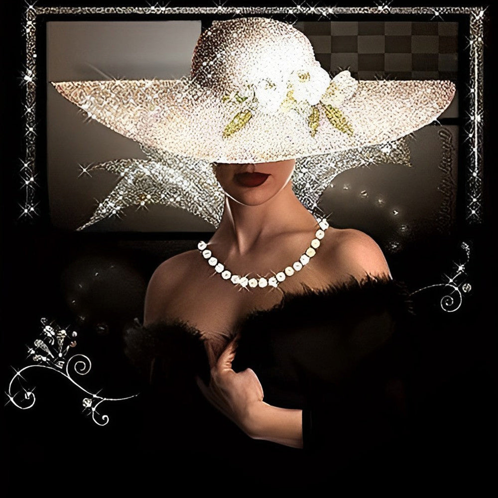Elegant lady with white hat paint by numbers kit for beginners