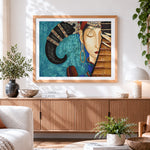 Finished elegant oriental woman with headpiece paint by numbers artwork displayed as home decor