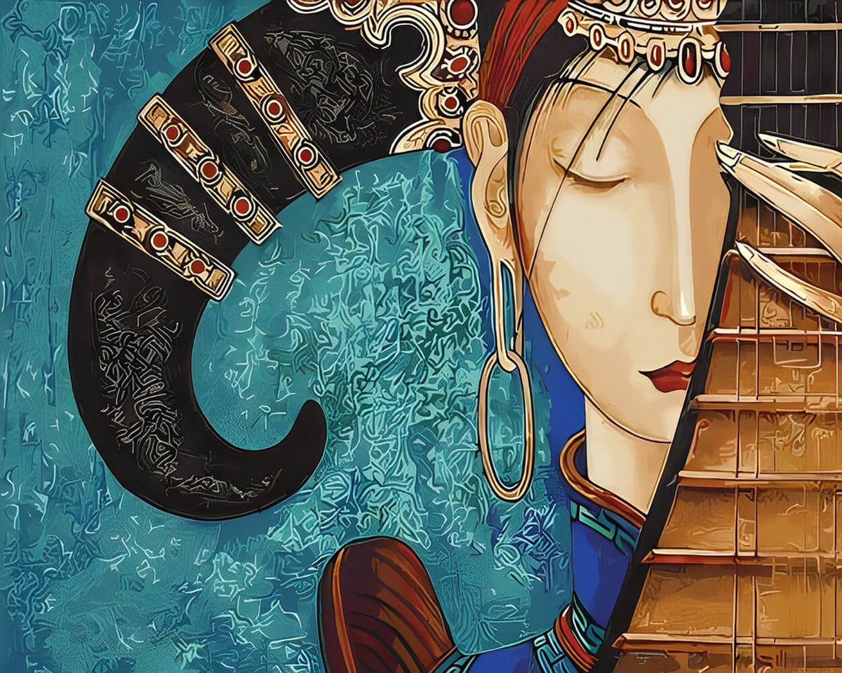 Elegant oriental woman with headpiece paint by numbers kit for beginners