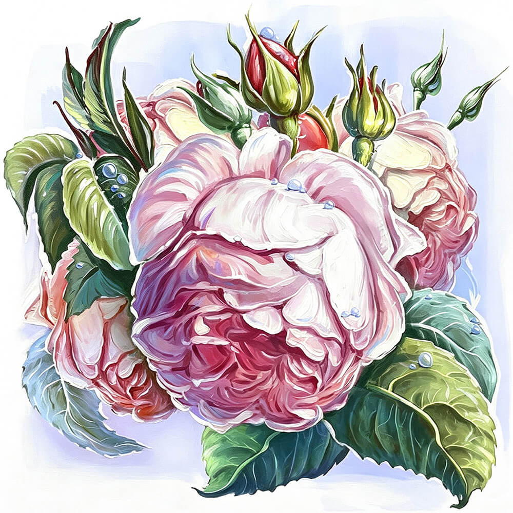 Elegant pink roses and buds cross stitch kit for beginners