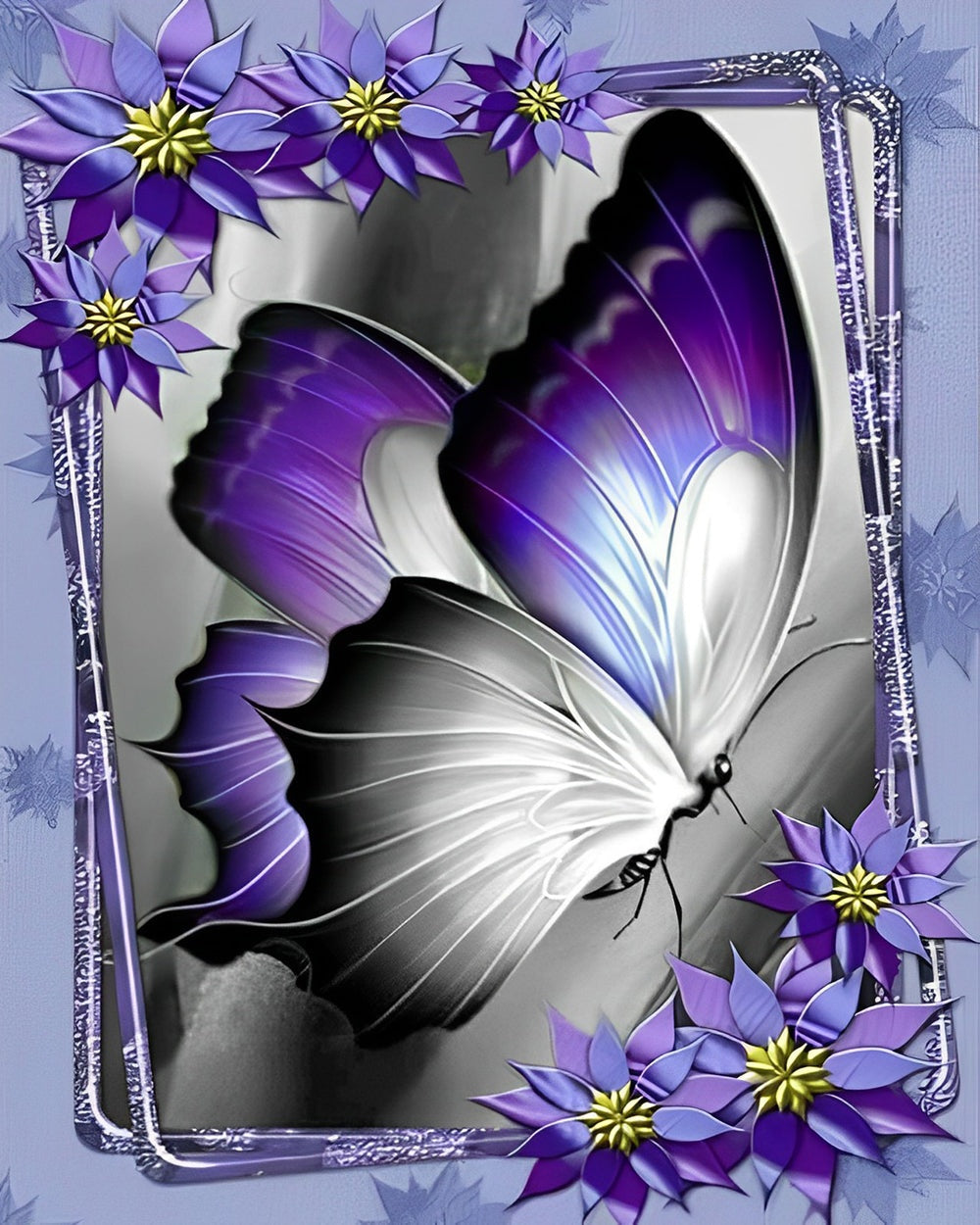 Elegant purple and white butterfly cross stitch kit for beginners