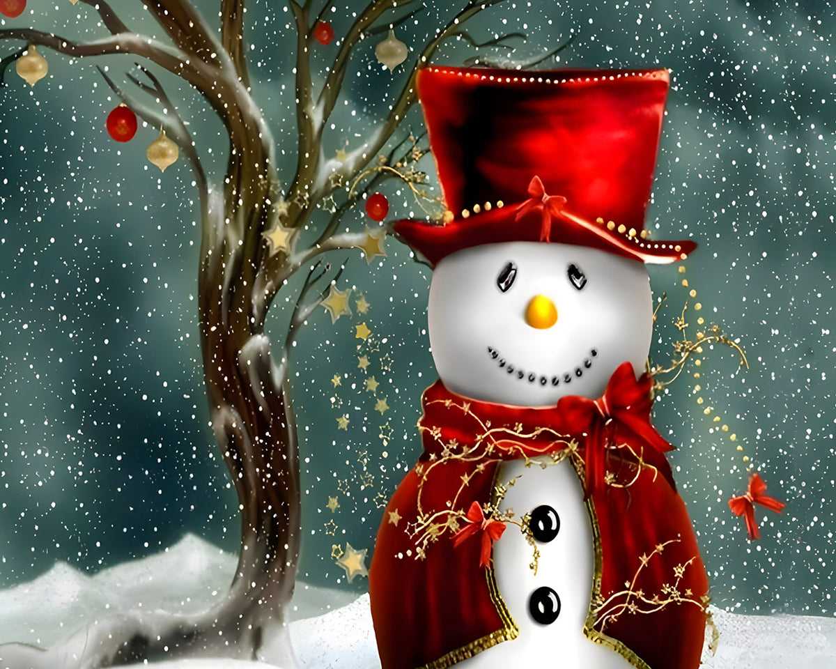 Elegant snowman with red hat cross stitch kit for beginners
