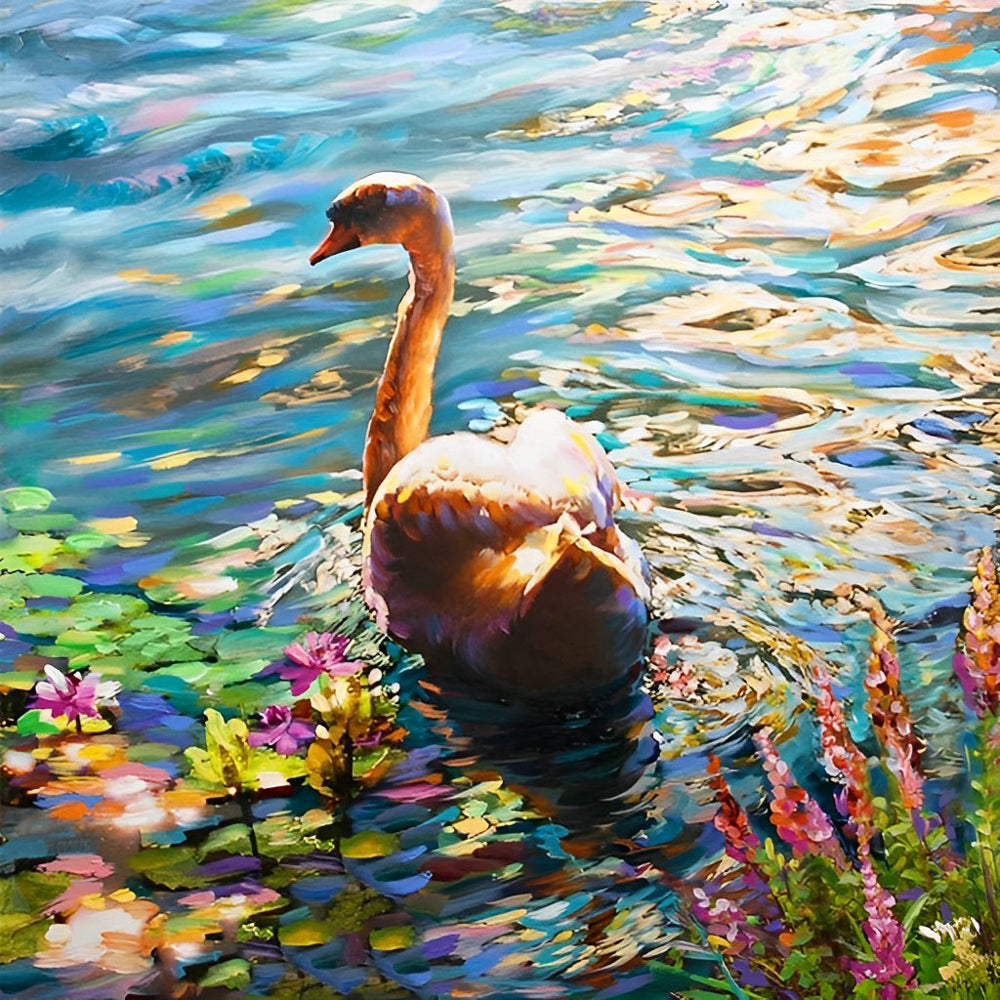 Elegant swan on water cross stitch kit for beginners