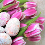 Elegant tulips and lace decorated easter eggs cross stitch kit for beginners