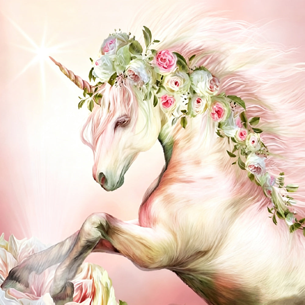 Elegant unicorn with floral crown cross stitch kit for beginners