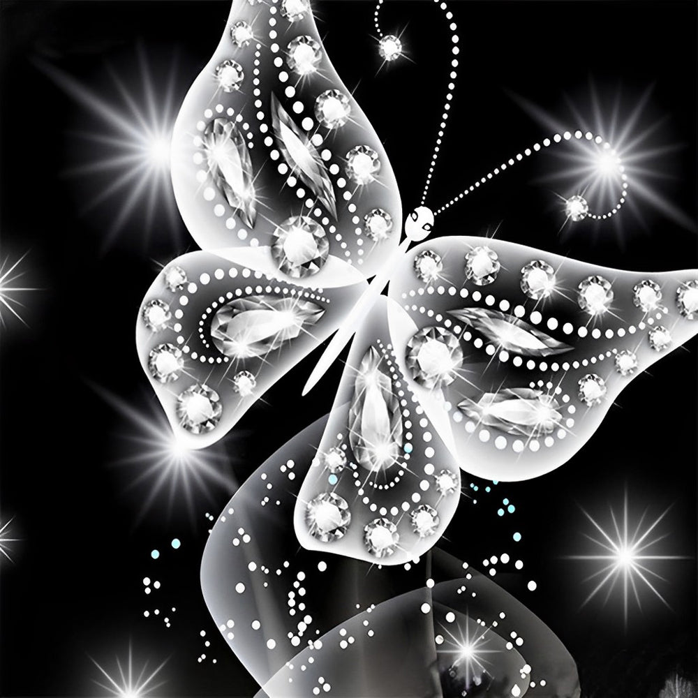 Elegant white crystal butterfly paint by numbers kit for beginners