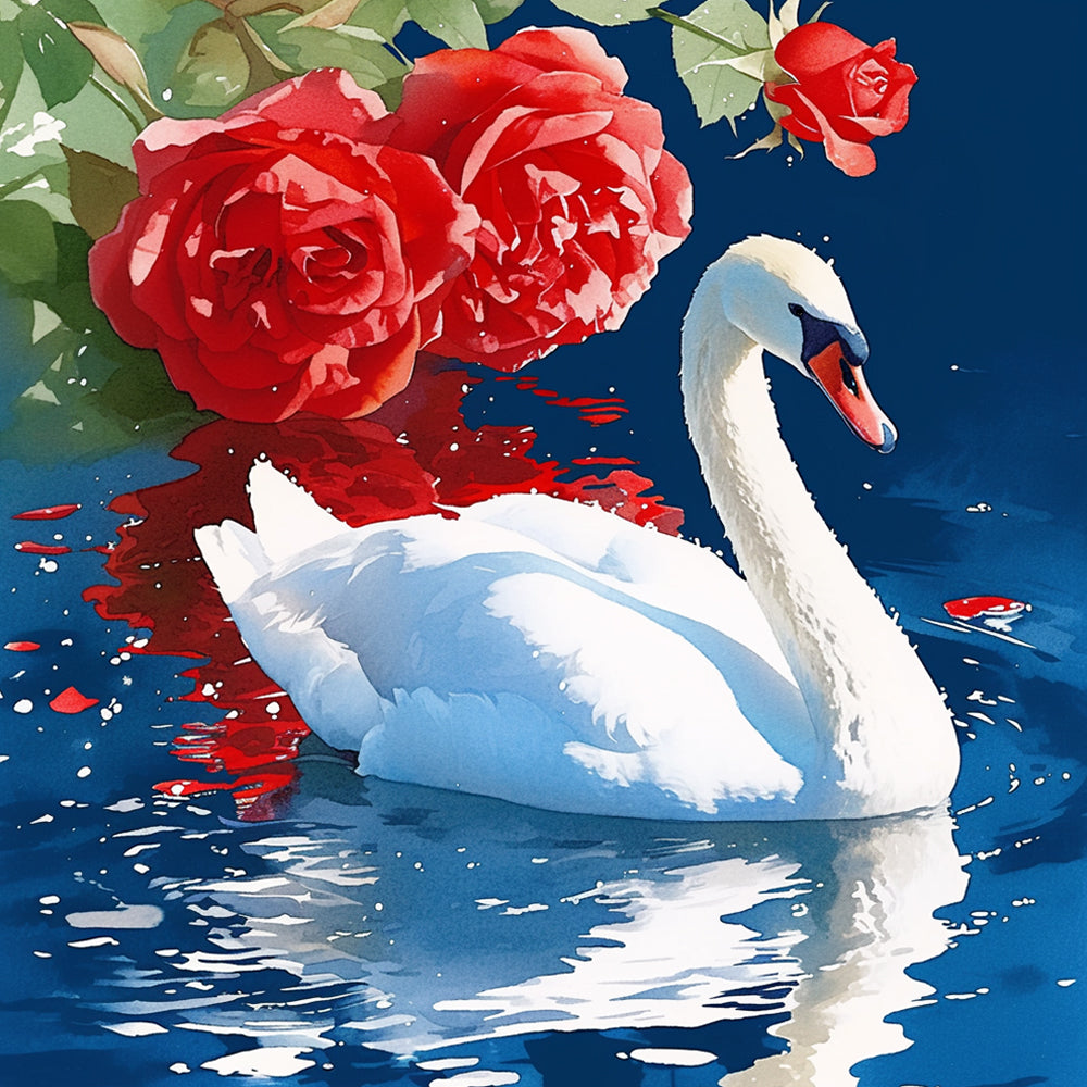 Elegant white swan with red roses cross stitch kit for beginners