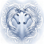 Elegant white unicorns in a heart cross stitch kit for beginners
