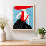 Finished elegant woman in red hat artwork displayed on a wall