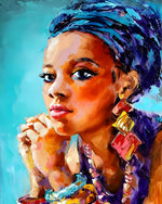 Elegant woman with blue hair cross stitch kit for beginners