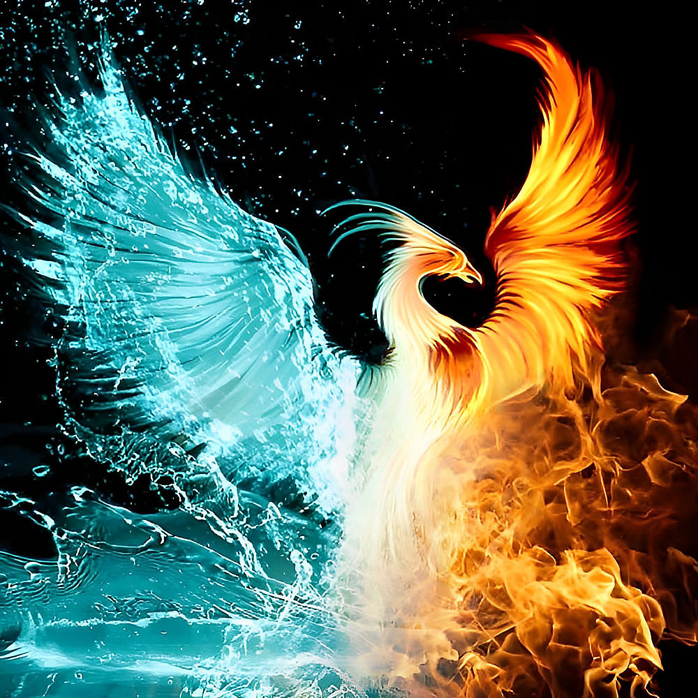 Elemental phoenix fire and water cross stitch kit for beginners