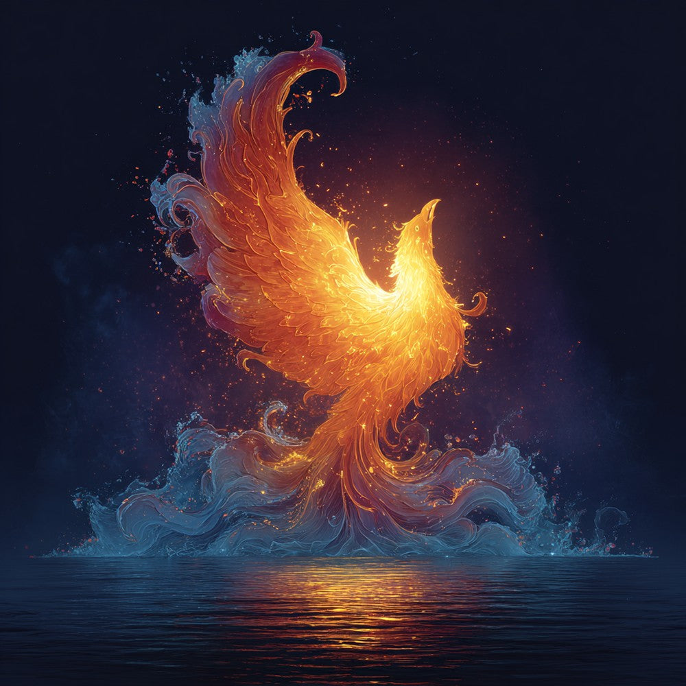 Elemental phoenix rising from water cross stitch kit for beginners