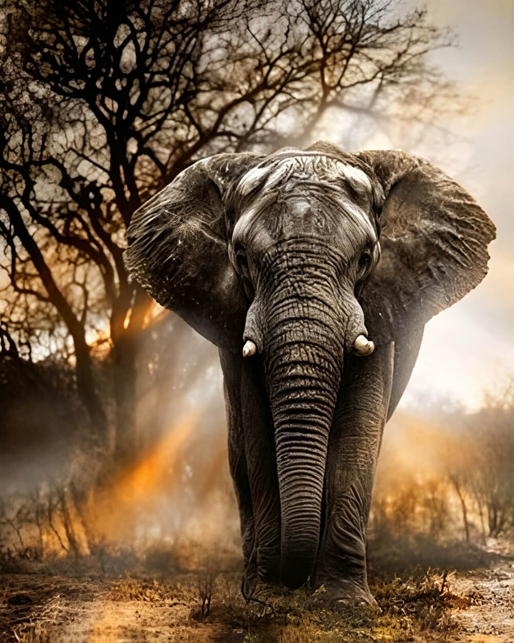 Elephant at sunset cross stitch kit for beginners