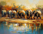 Elephant herd by the water cross stitch kit for beginners