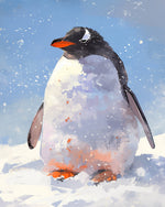 Emperor penguin in snowstorm cross stitch kit for beginners