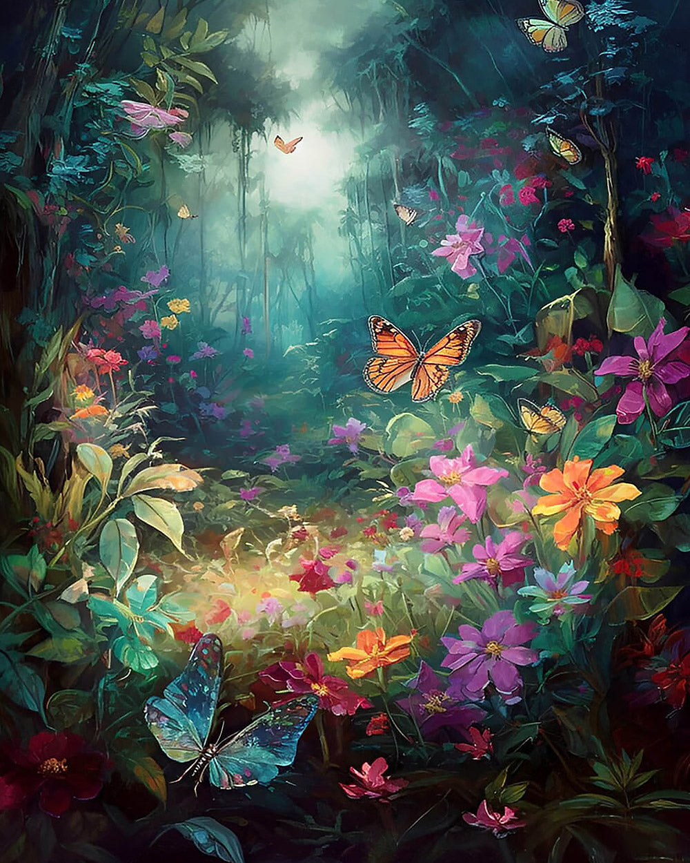 Enchanted floral forest and butterflies cross stitch kit for beginners