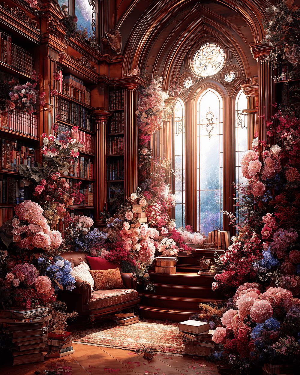 Enchanted floral library cross stitch kit for beginners