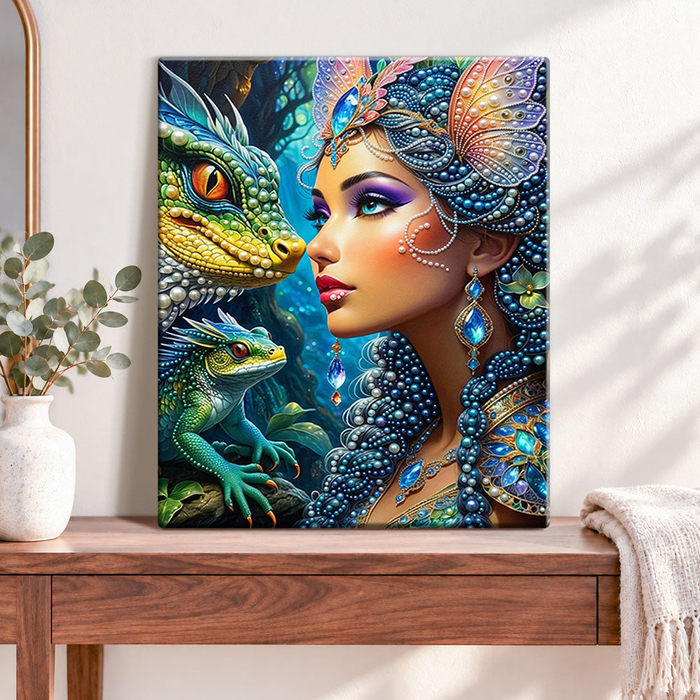 Finished enchanted forest bond pearl diamond painting artwork displayed as home decor