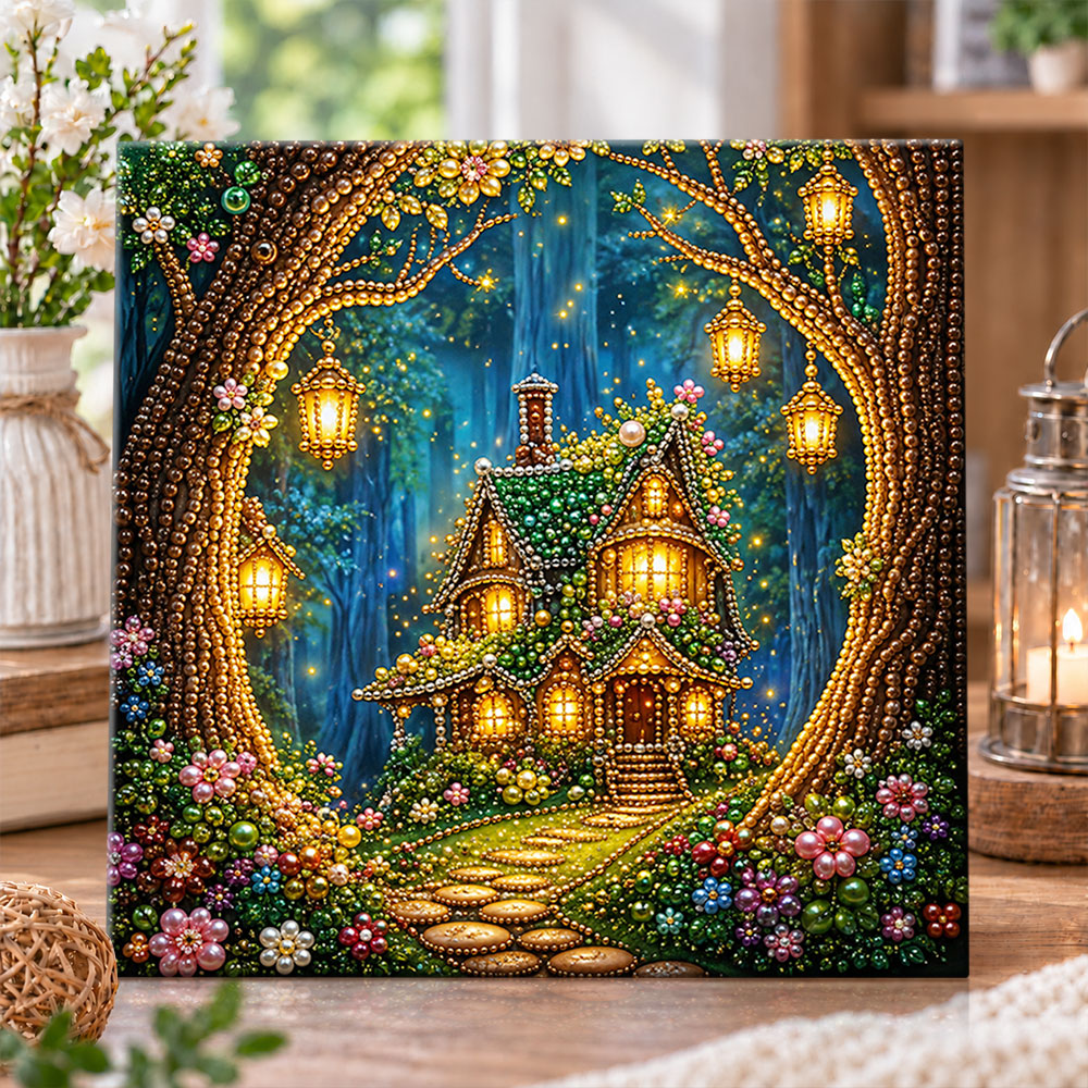 Enchanted forest fairy house pearl diamond painting kit for beginners