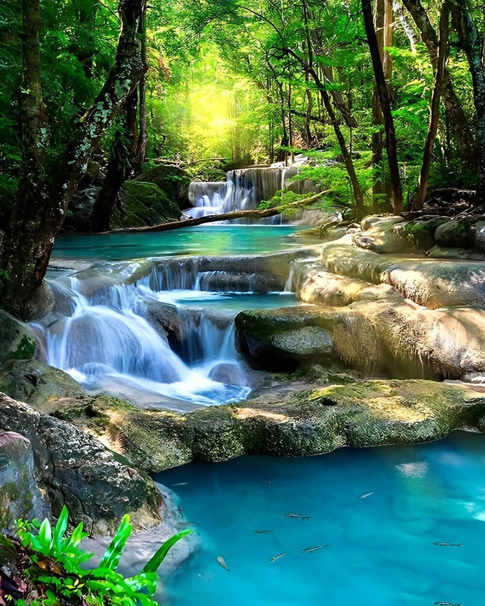 Enchanted forest waterfall cross stitch kit for beginners