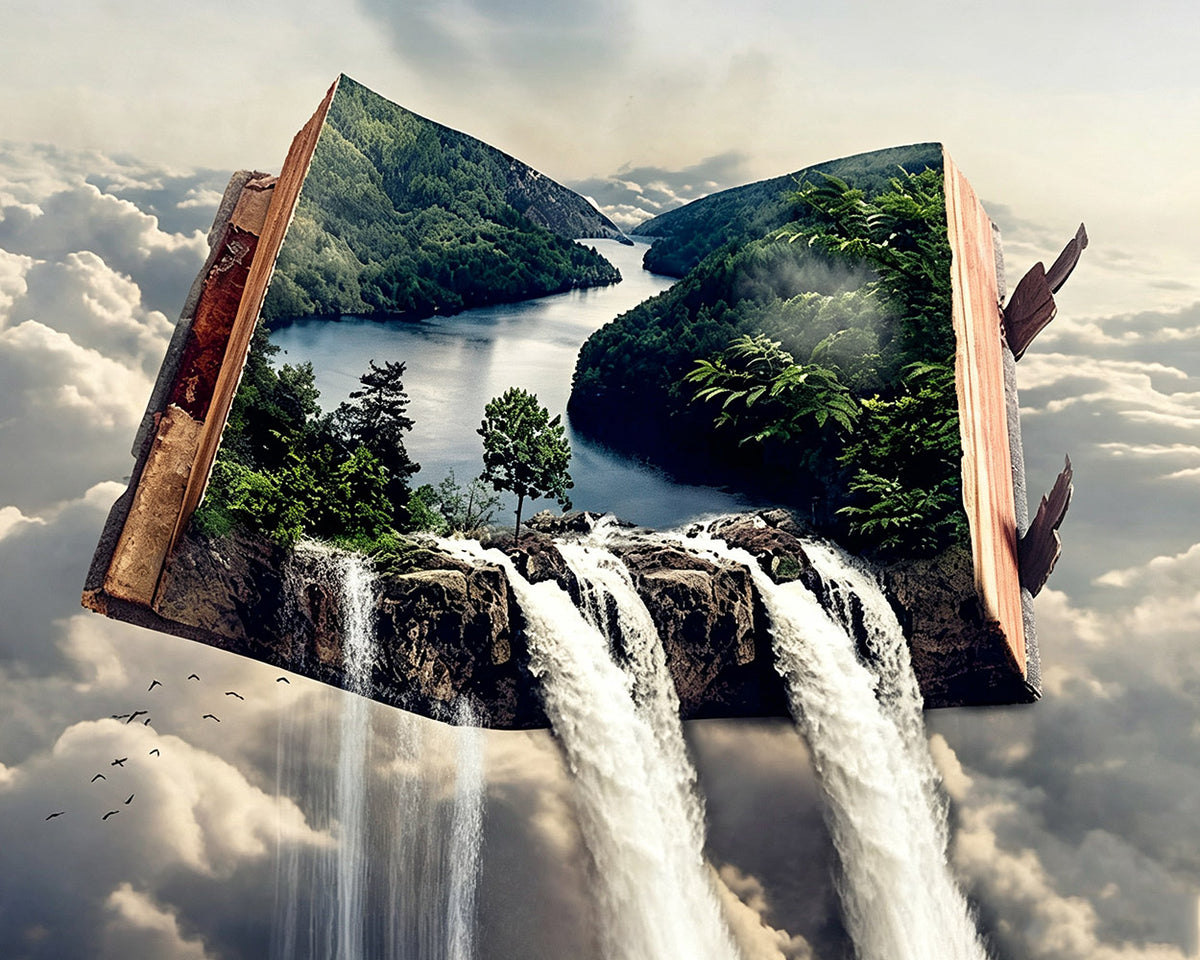 Enchanted forest waterfall from a book cross stitch kit for beginners
