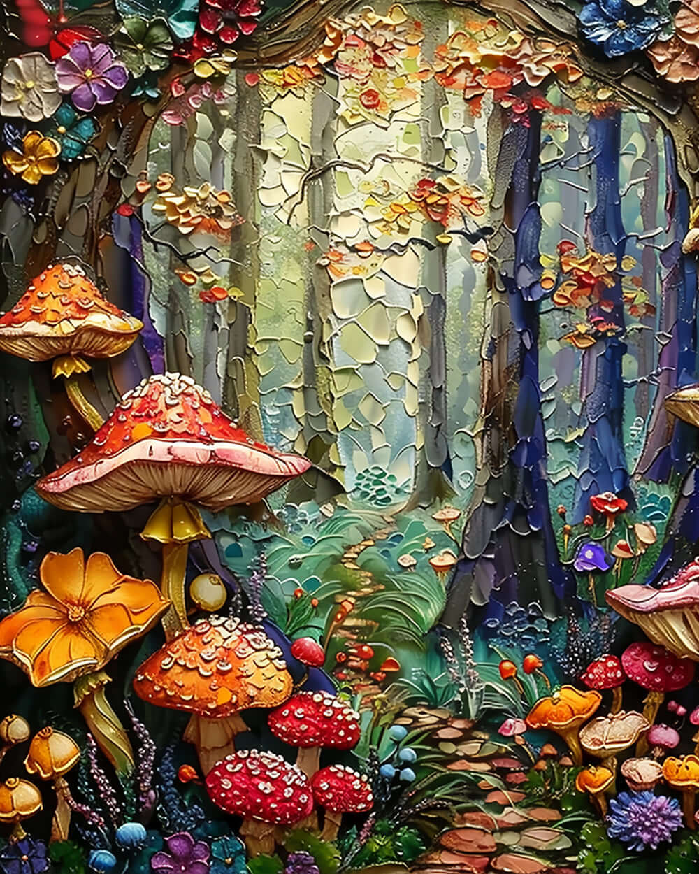 Enchanted forest with mushrooms cross stitch kit for beginners