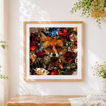 Finished enchanted fox surrounded by wildflowers paint by numbers artwork displayed as home decor