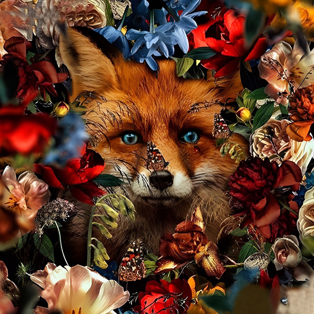 Enchanted fox surrounded by wildflowers paint by numbers kit for beginners