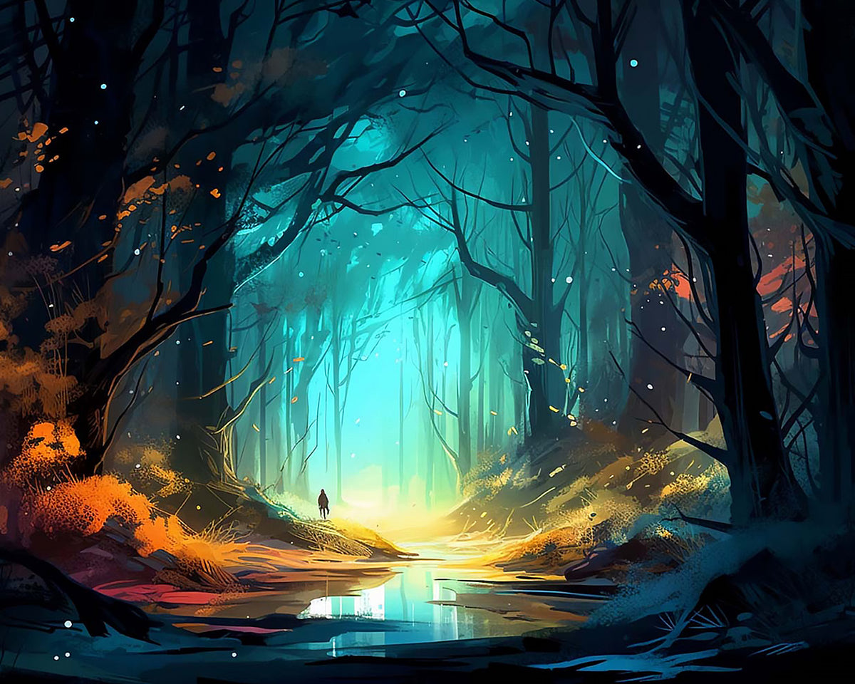 Enchanted glowing forest cross stitch kit for beginners
