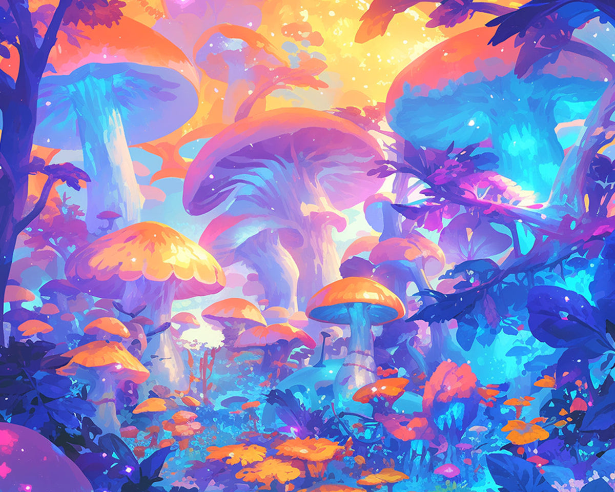 Enchanted glowing mushroom forest paint by numbers kit for beginners