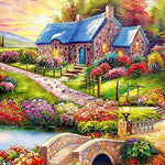 Enchanted stone cottage and flower garden cross stitch kit for beginners