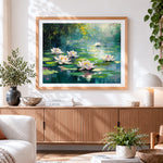 Finished enchanted water lily pond paint by numbers artwork displayed as home decor